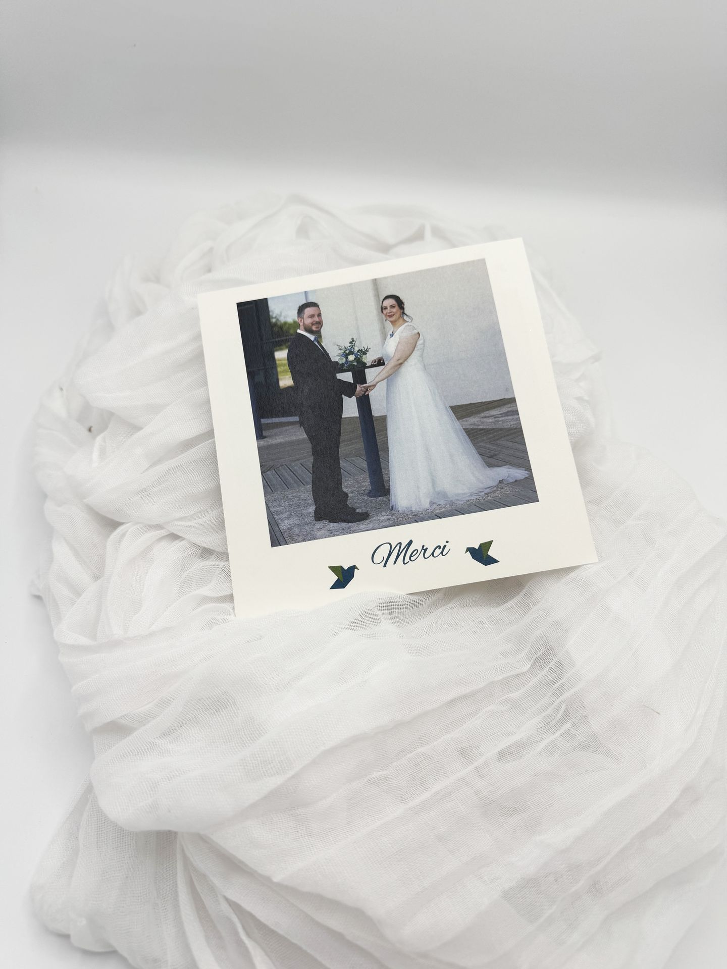 Carte de remerciements mariage photo origami format carré