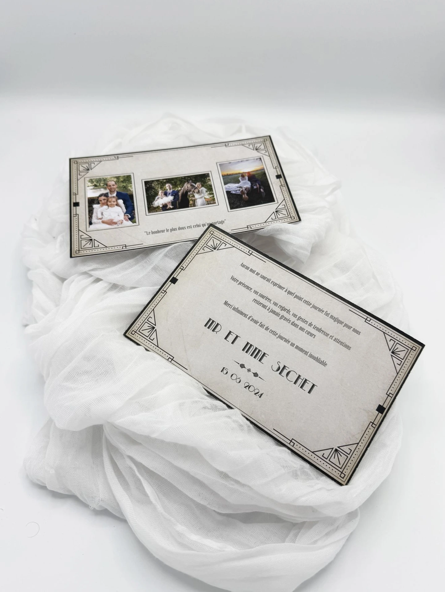 Carte de remerciements mariage années folles gatsby format rectangle