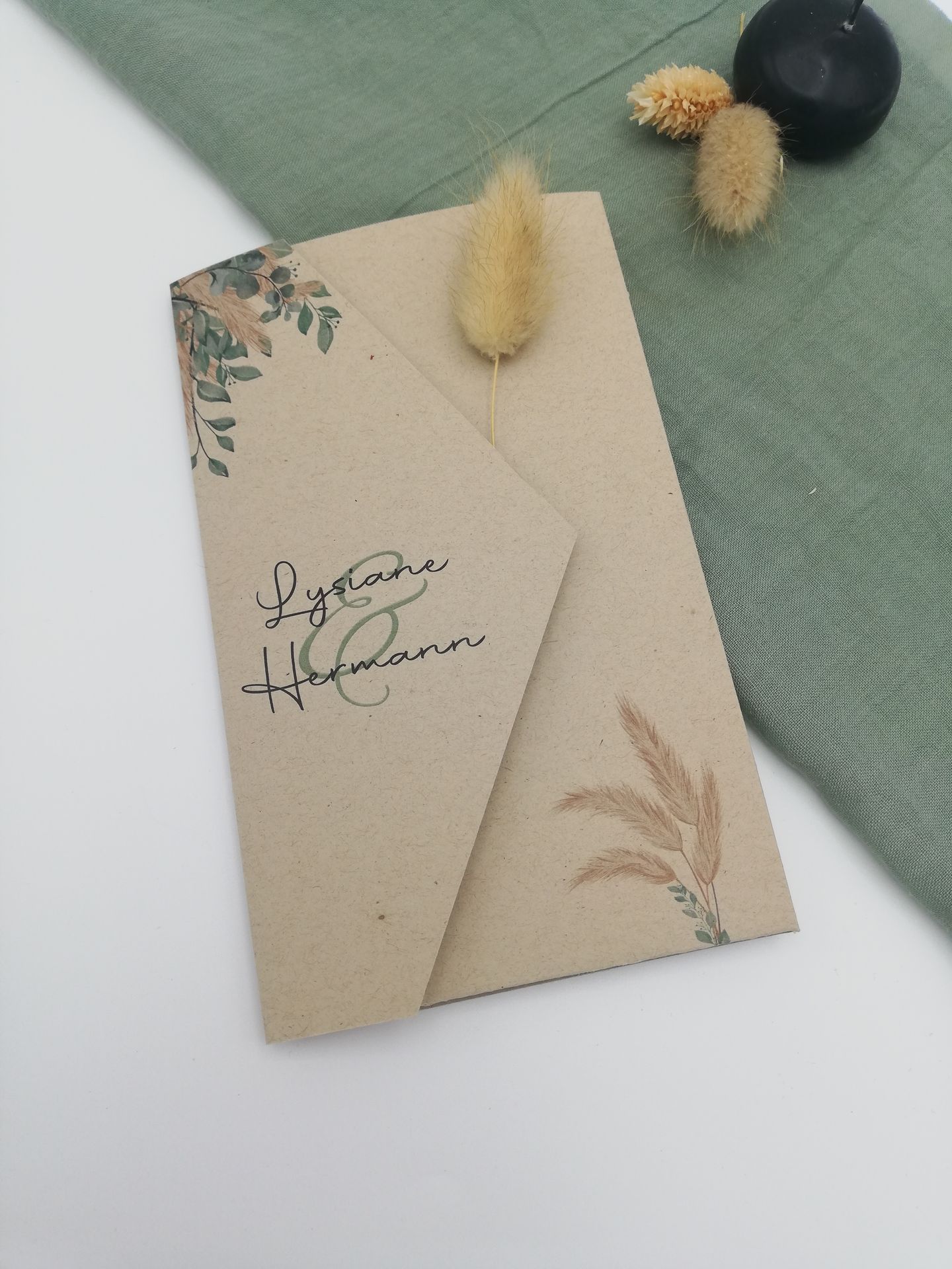 Faire part mariage pampa eucalyptus