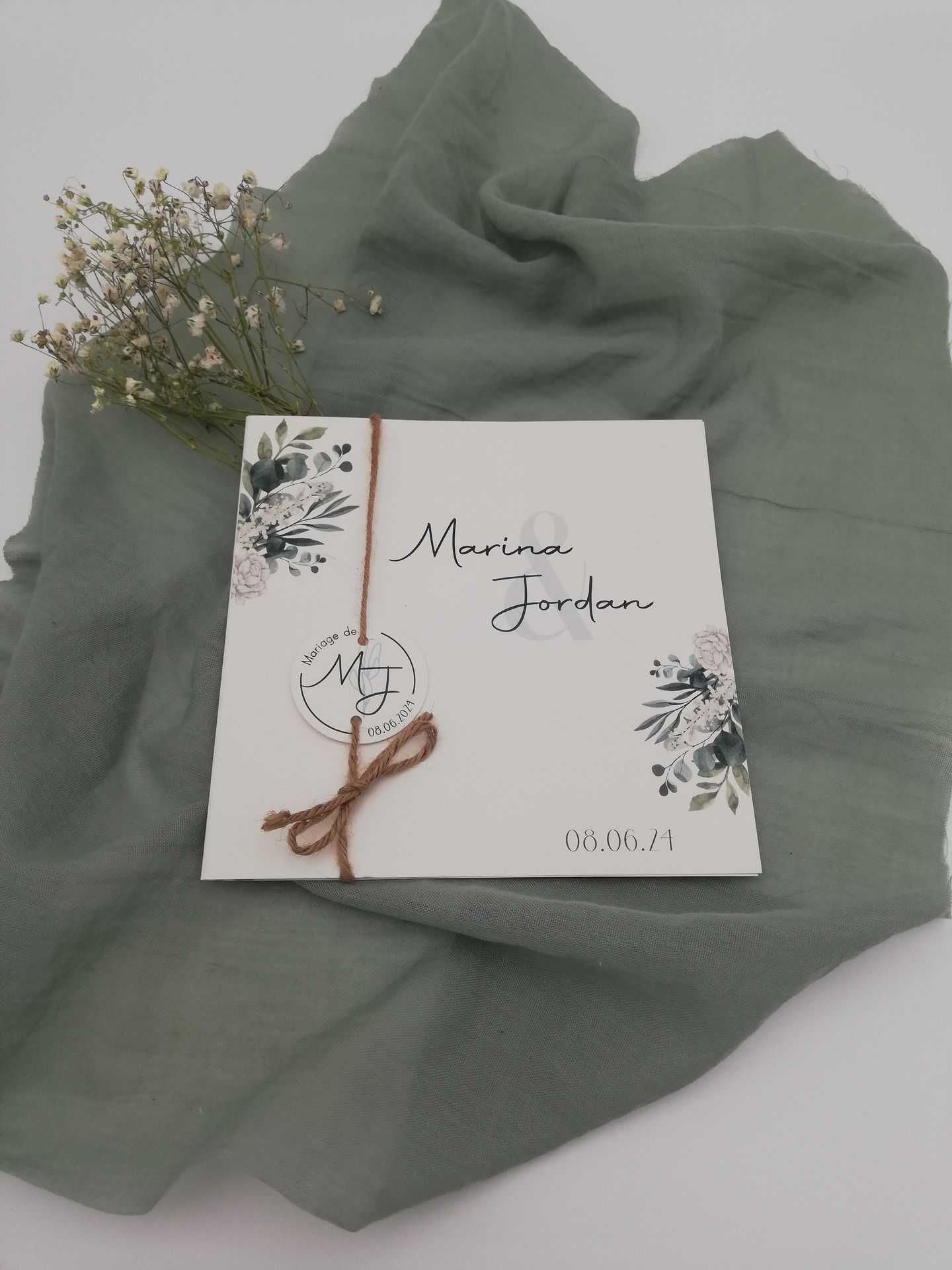 Faire part mariage vert sauge