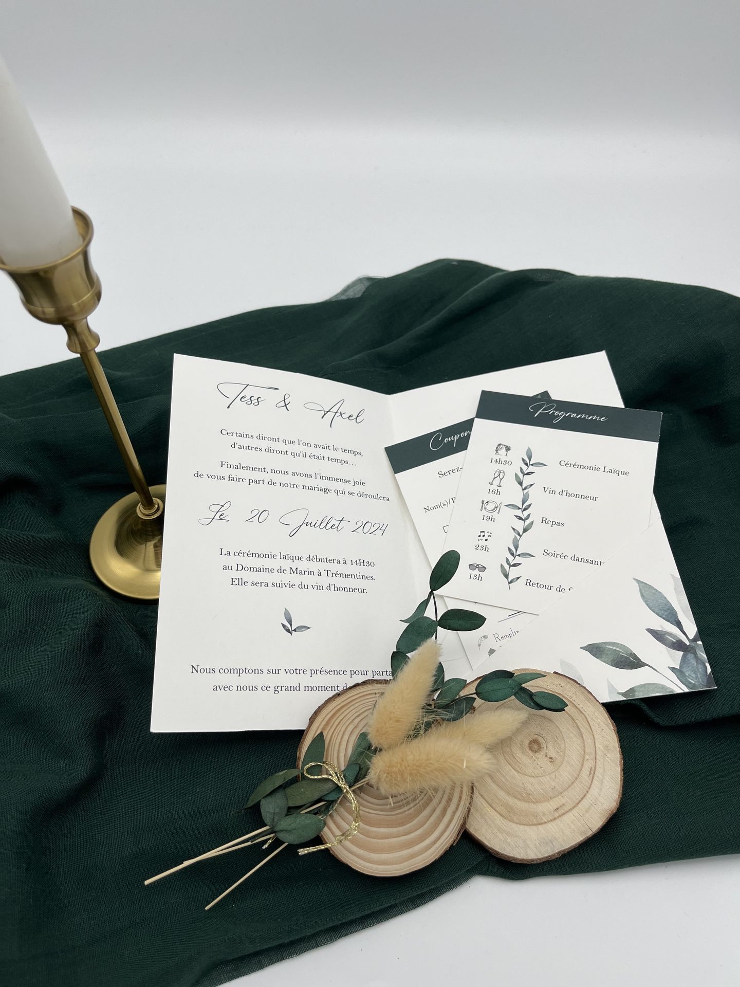 Faire part mariage vert eucalyptus