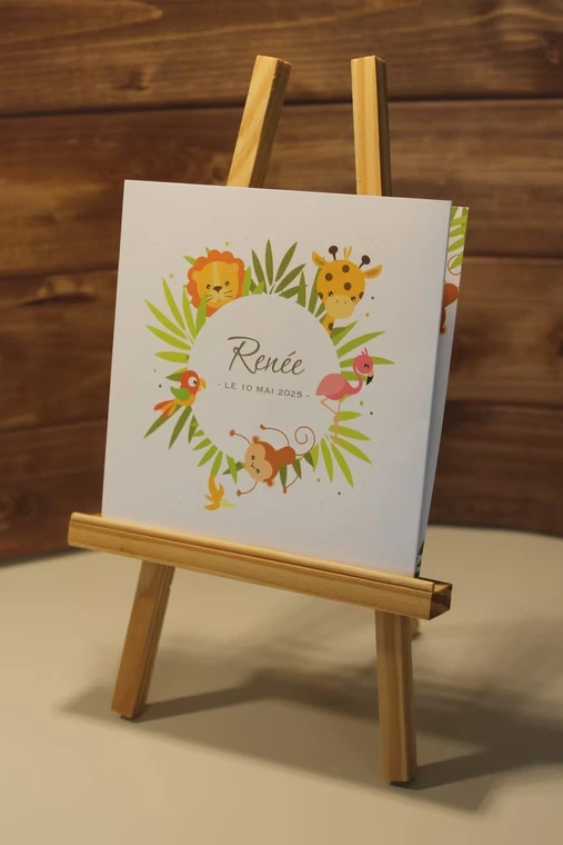 Faire part naissance animaux sauvage savane feuillage zoo