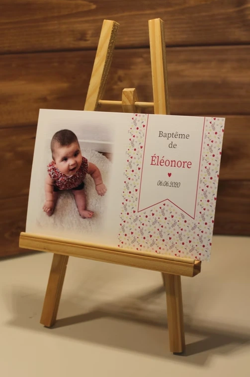 Faire part baptême rose photo
