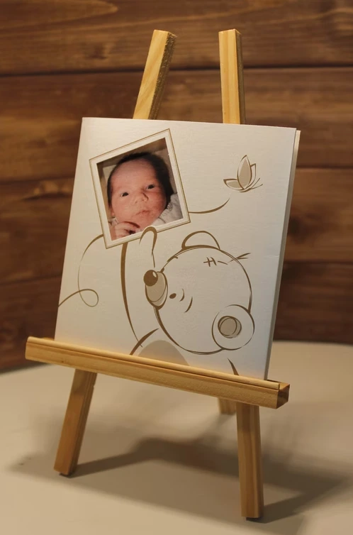 Faire part naissance ours ourson marron taupe photo