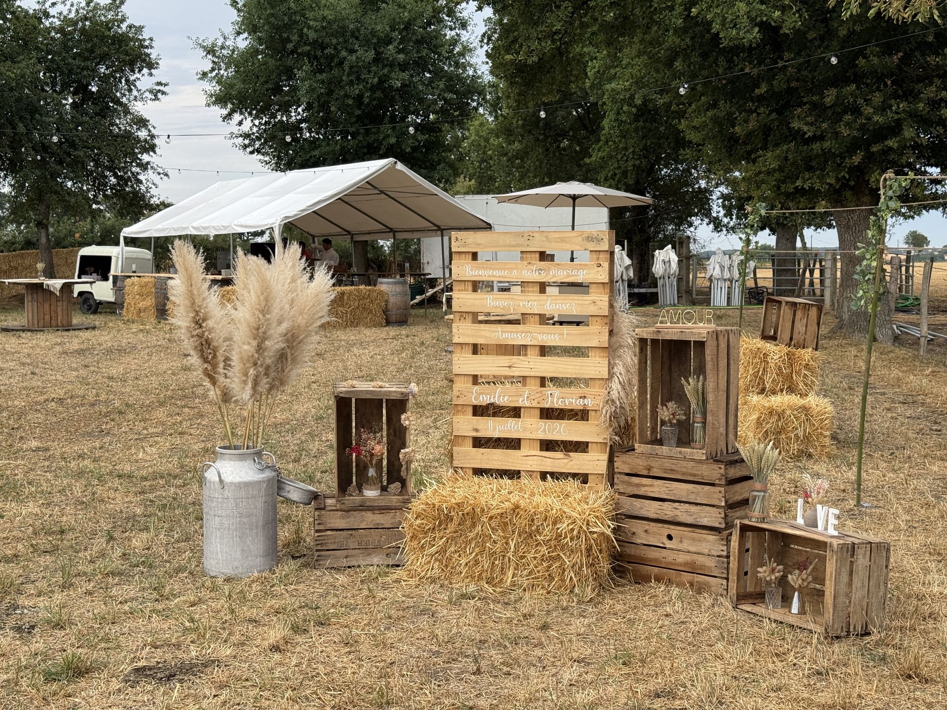 panneau de bienvenue paille pampas bois champêtre