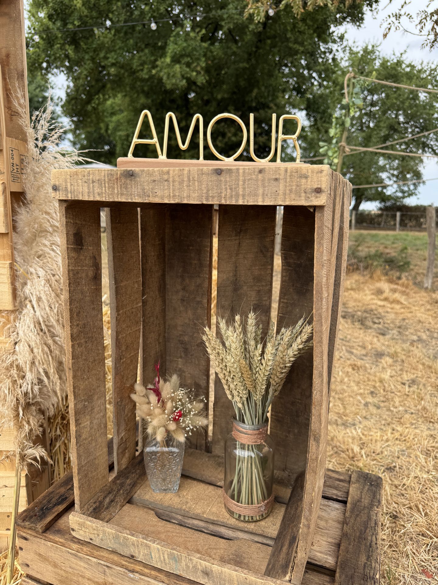 panneau de bienvenue paille pampas bois champêtre