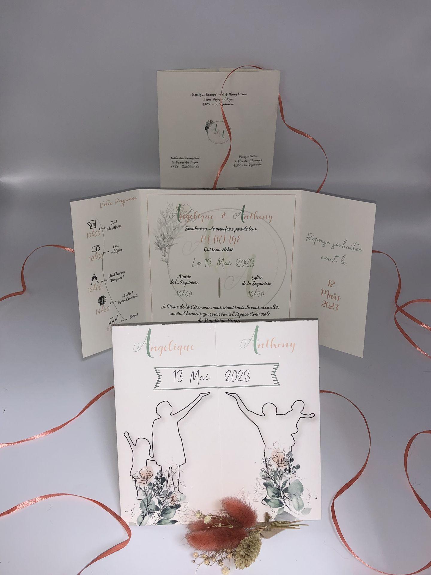 Faire part mariage dessin mariés silhouette marié