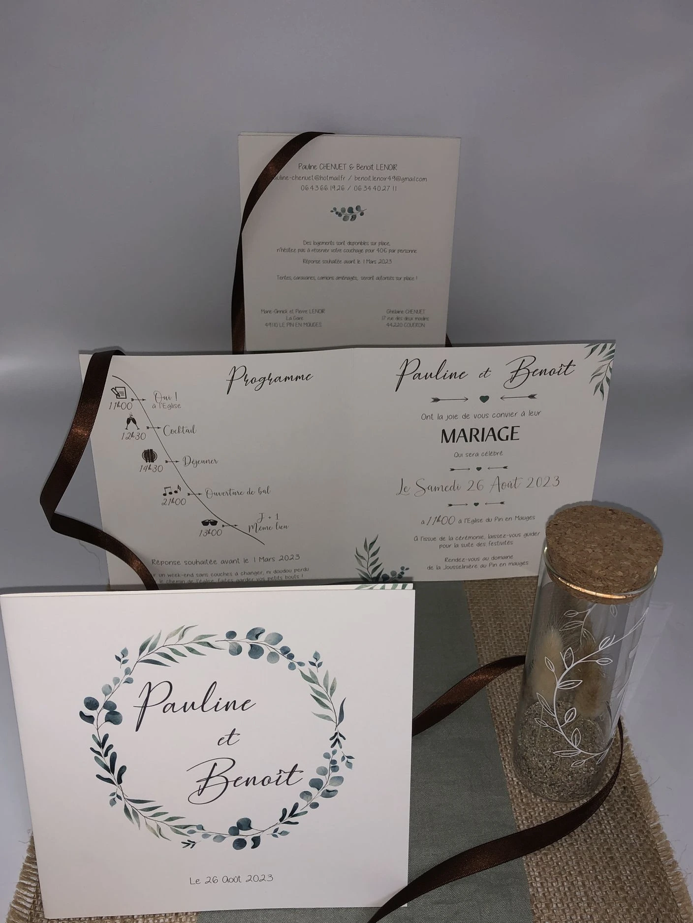 Faire part mariage feuillage eucalyptus