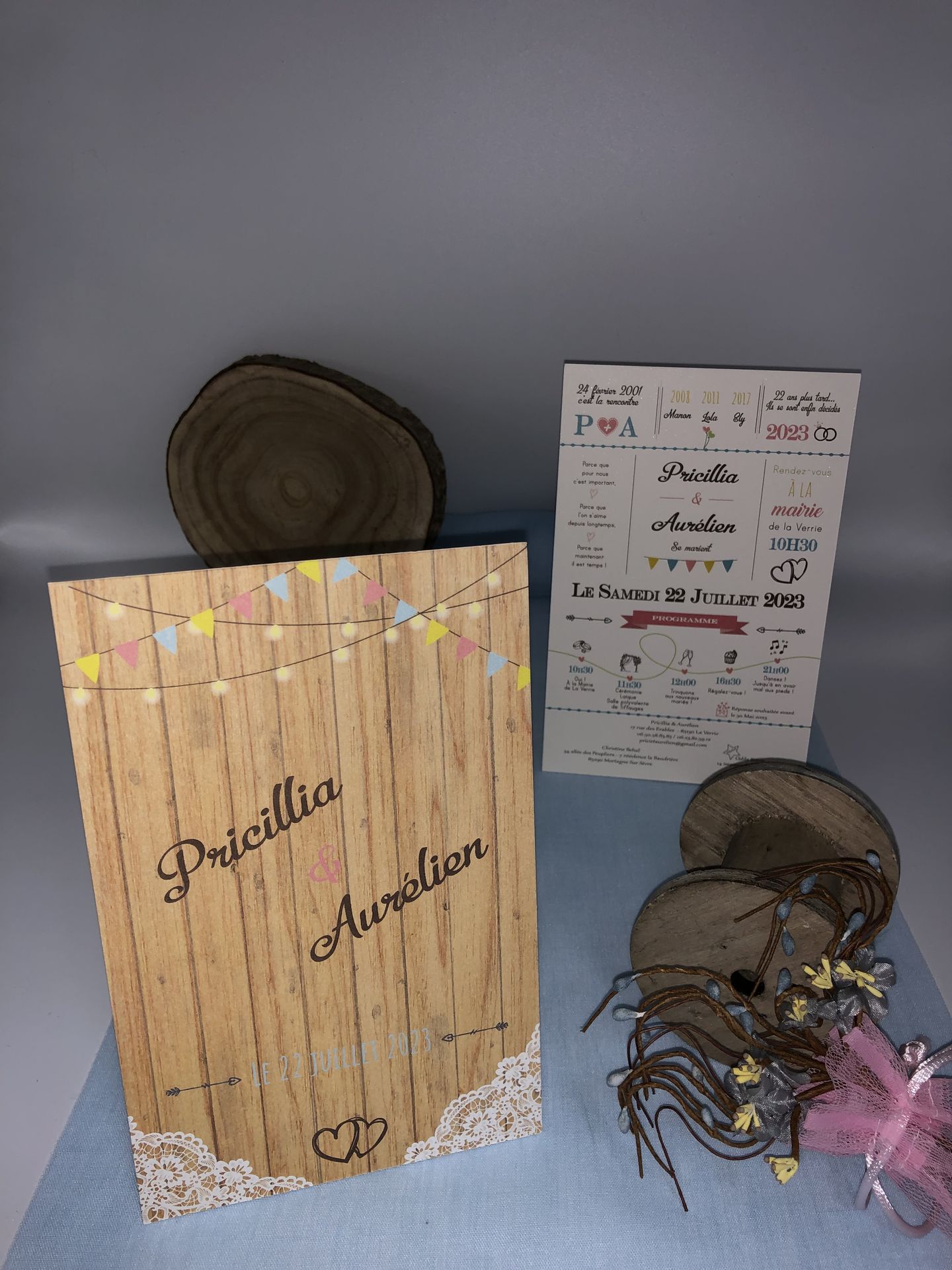 Faire part mariage effet bois