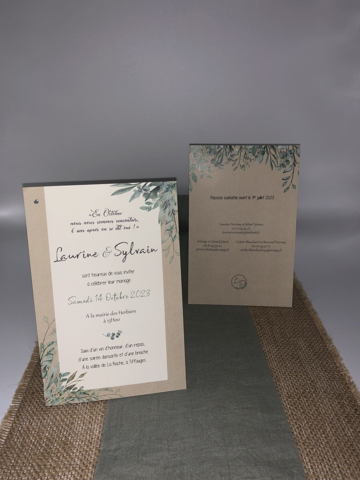 Faire part mariage feuillage kraft