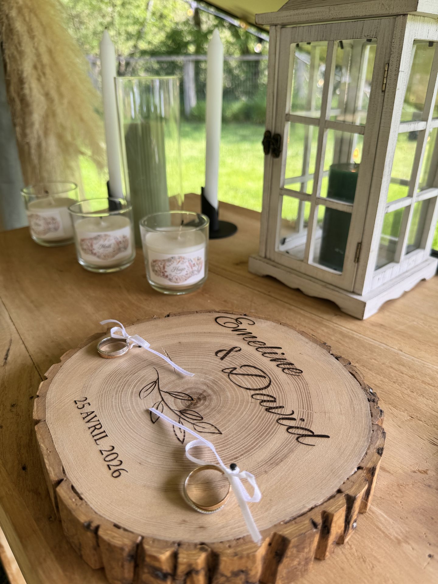 socle d'alliance en bois bougie personnalisé