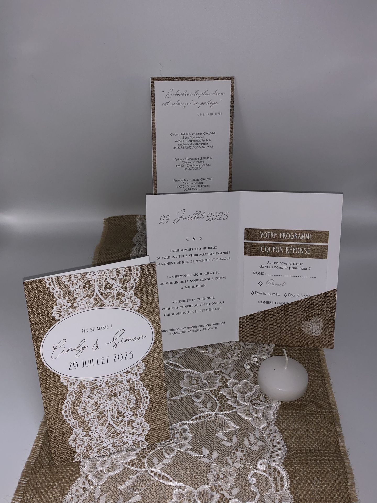 Faire part mariage kraft dentelle