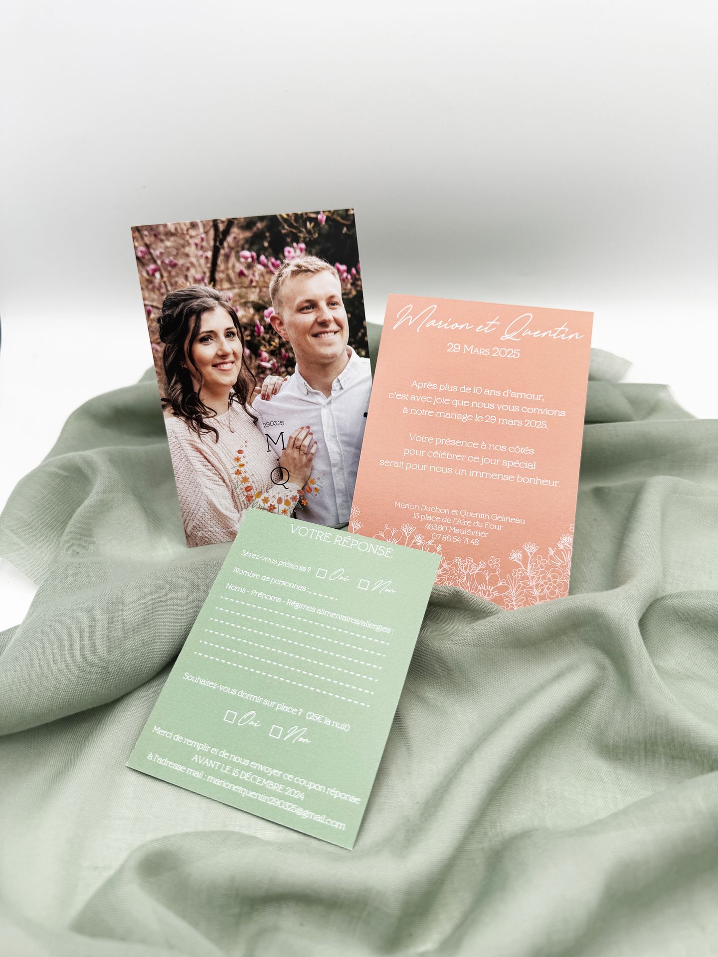 Faire part mariage photo vert rose fleurs mariage coloré