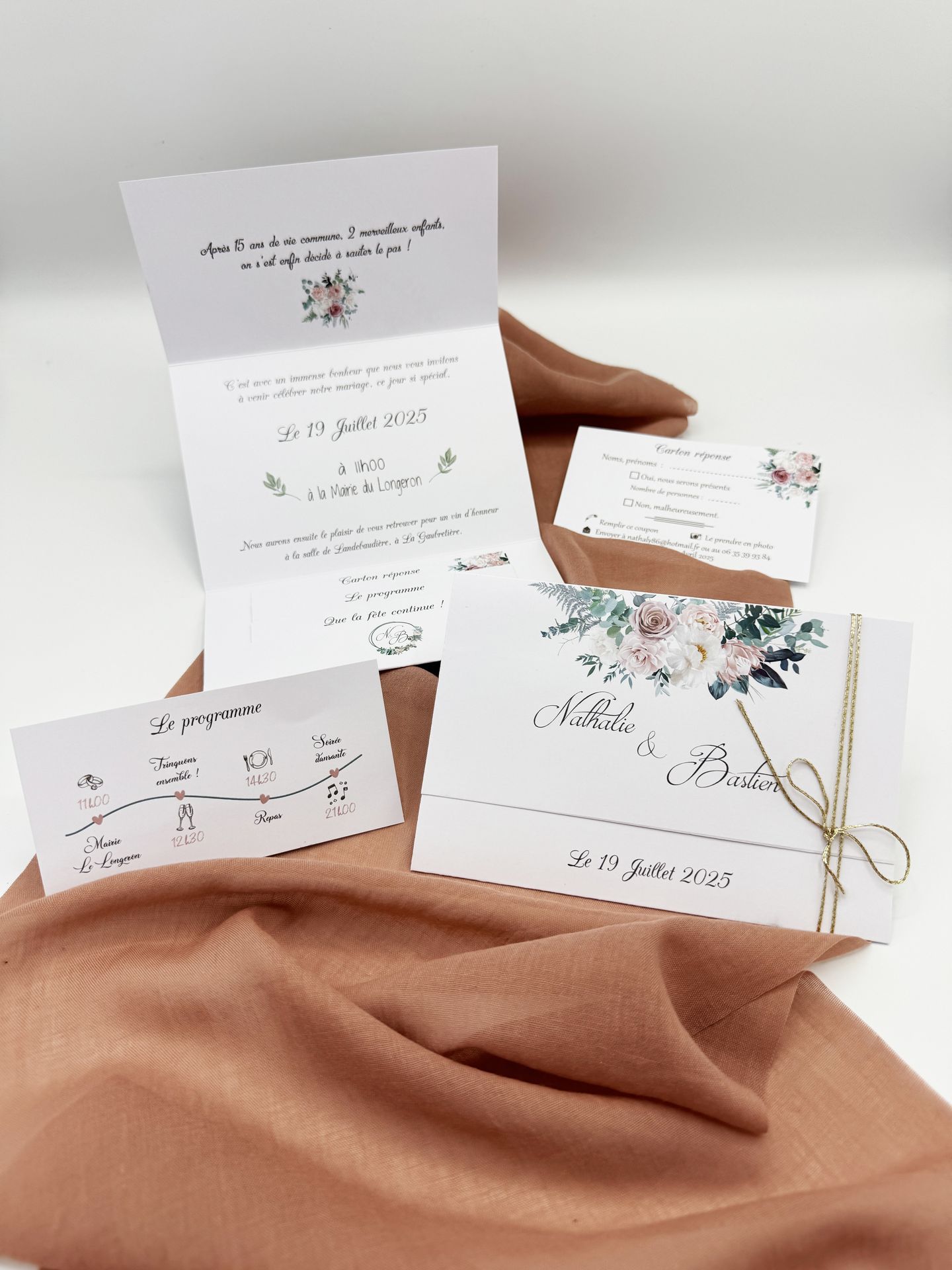 Faire part mariage blanc vieux rose fleurs rose