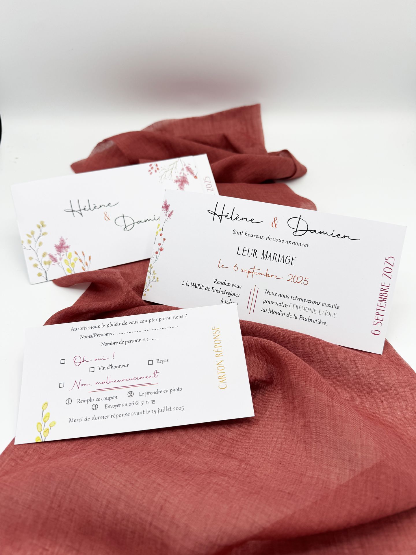 Faire part mariage blanc rose fleurs