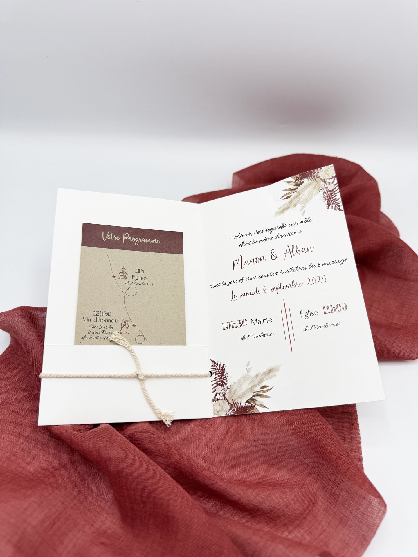 Faire part terracotta pampas craft blanc