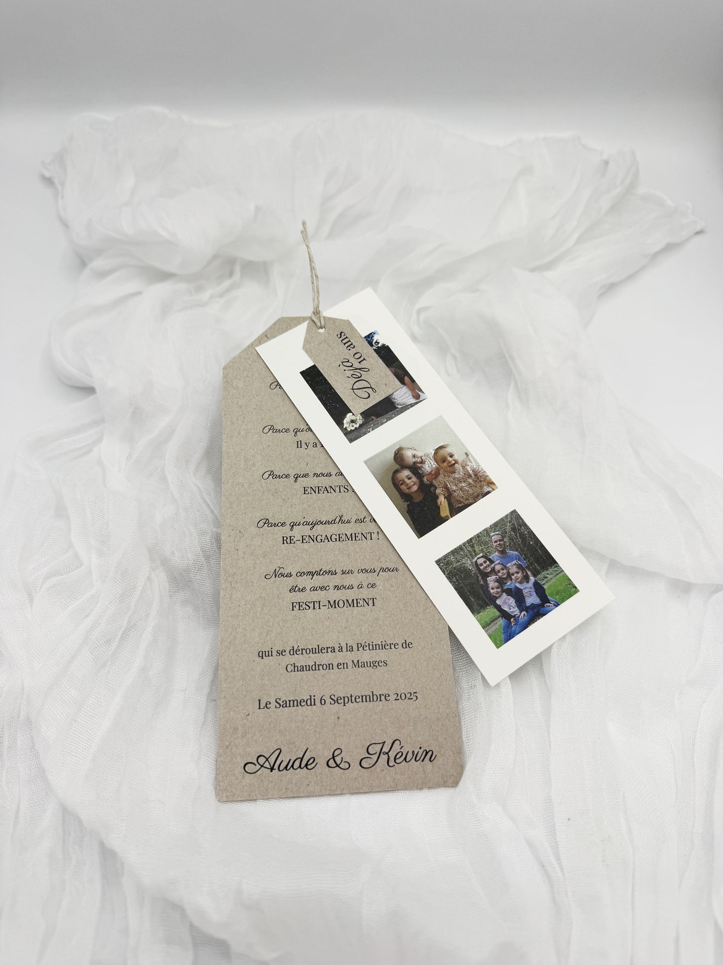 Faire part de mariage craft blanc photo assemblage
