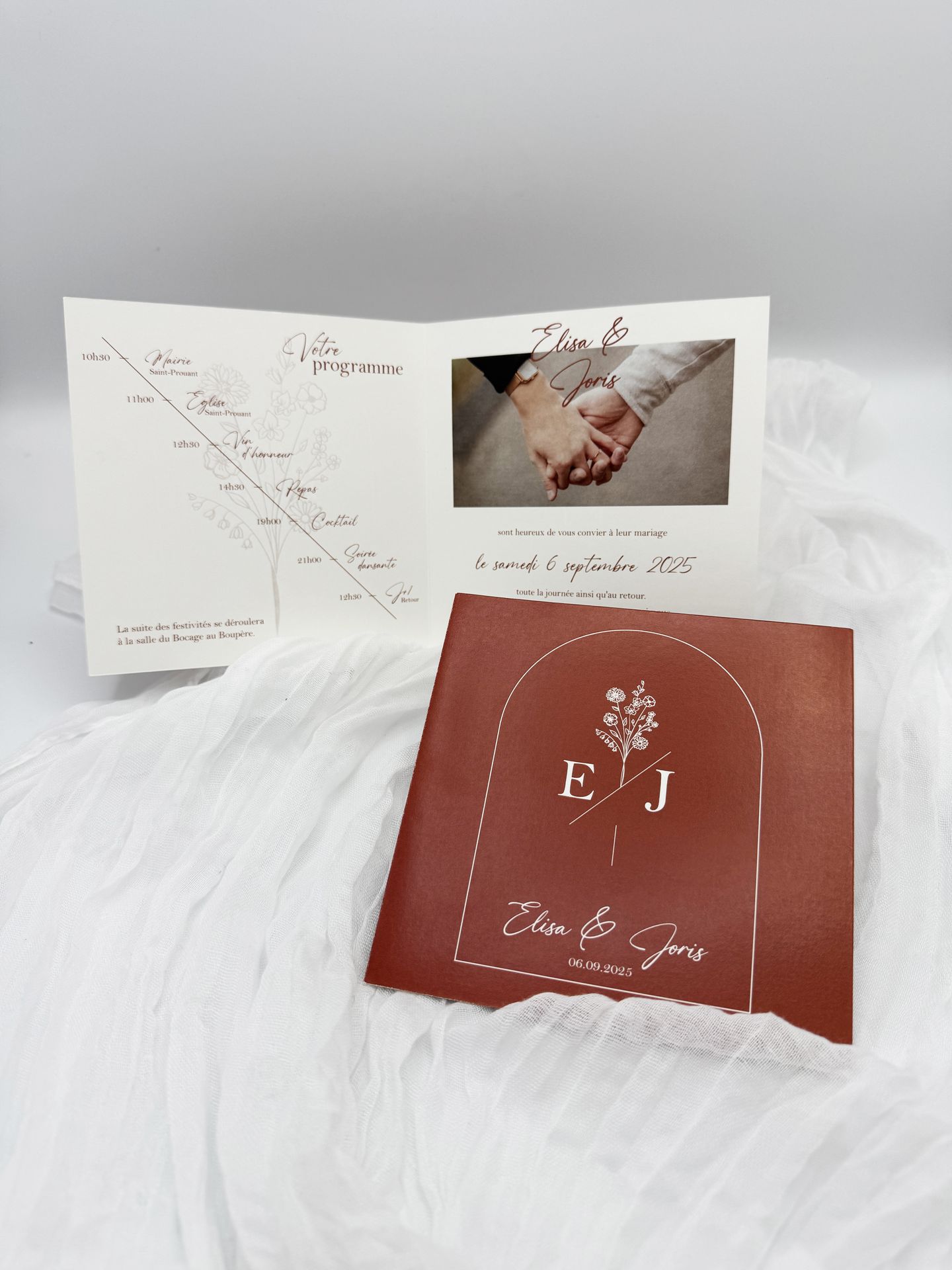 Faire part mariage terracotta arche fleurs