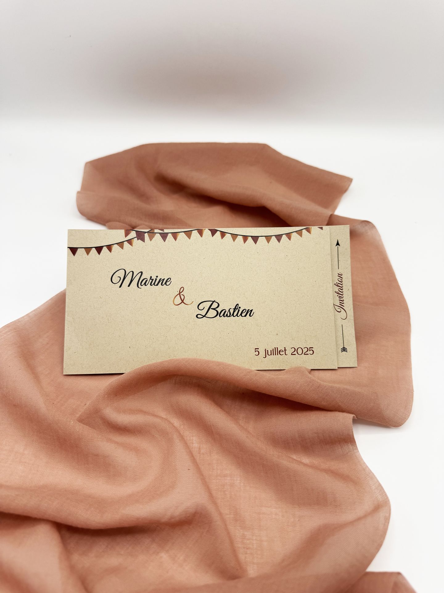 Faire part mariage craft guinguette terracotta bordeaux