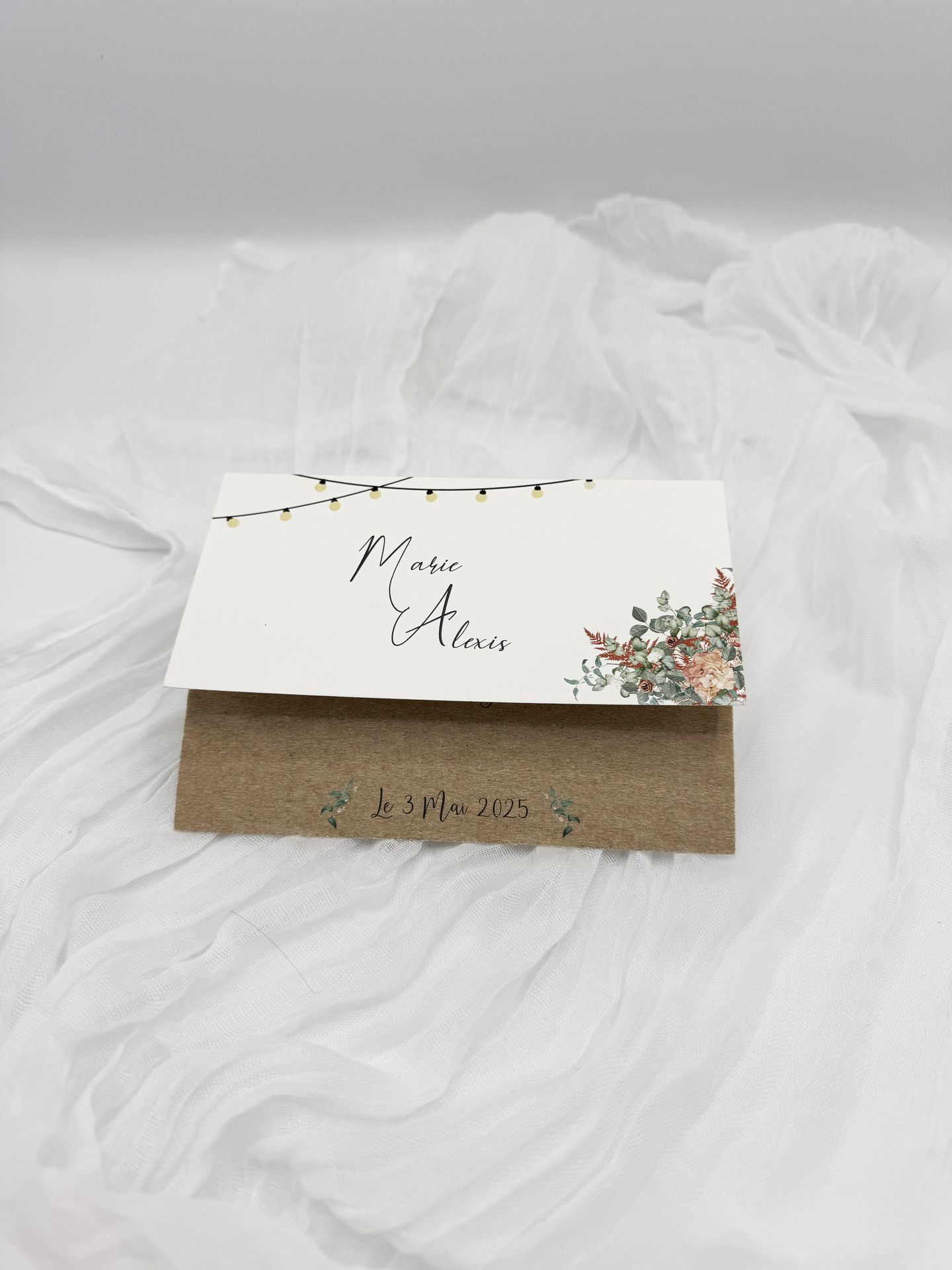 Faire part mariage craft fleurs vieux rose terracotta guinguette