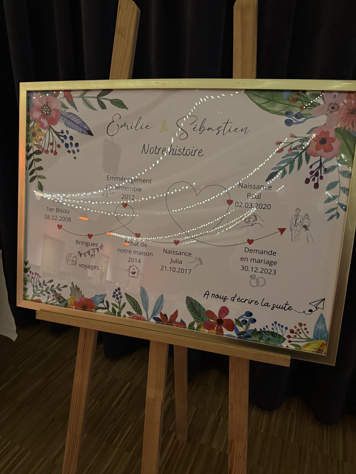 Mariage Les Landebaudières cadre dorée illustration mariés