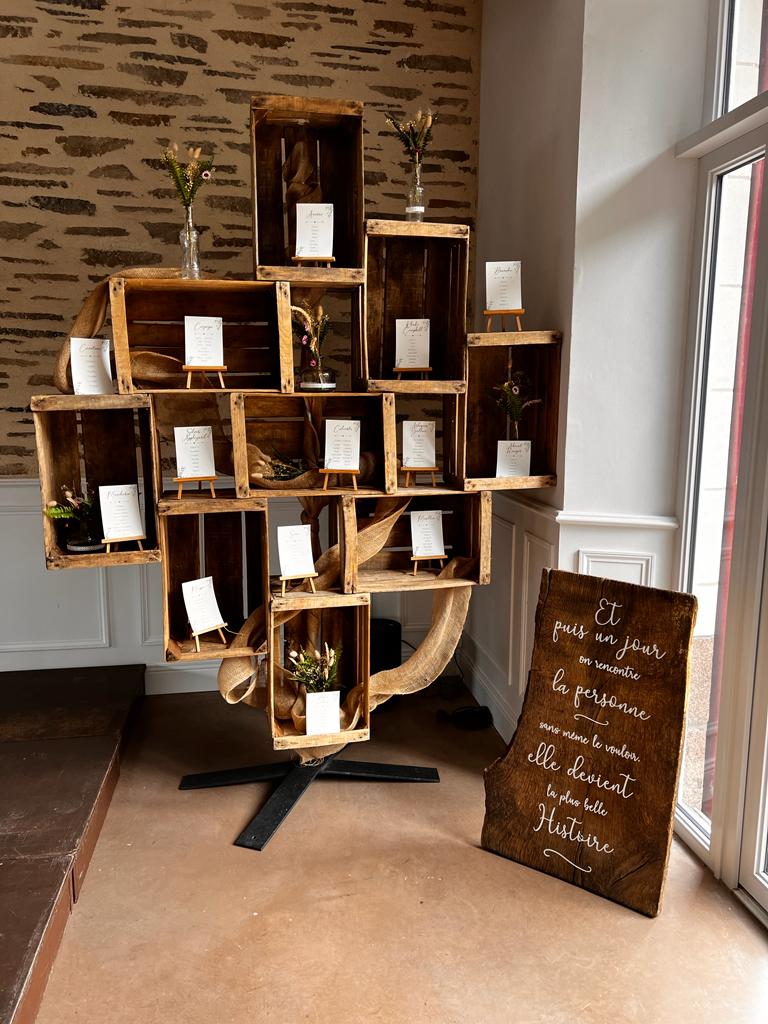 Mariage Domaine de la Jousselinière plan de table caisse à pommes