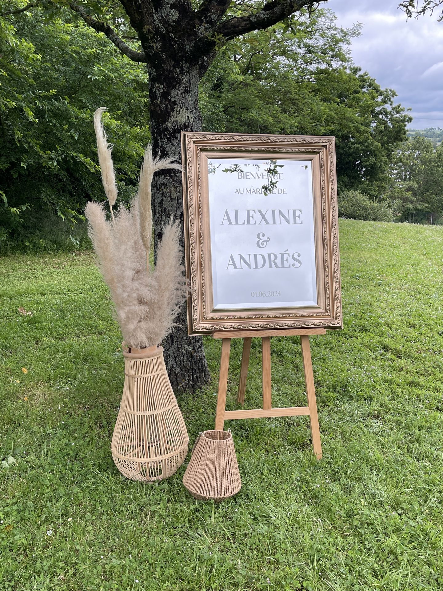 Mariage Salle de la Goubaudière Miroir doré pampas