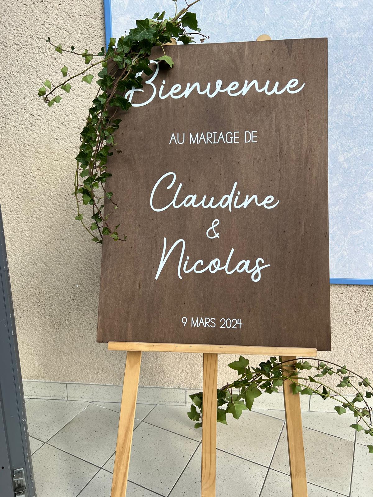 Mariage Salle des Fêtes panneau de bienvenue en bois