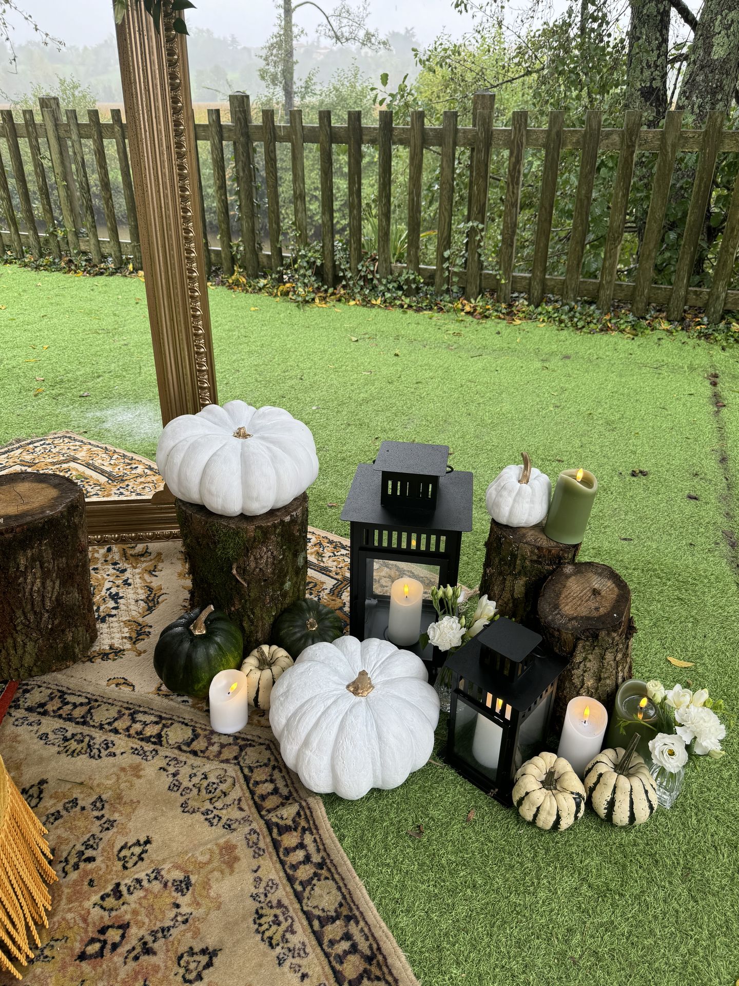 Mariage La Grange du Lay  décor citrouille blanche lanterne bougies