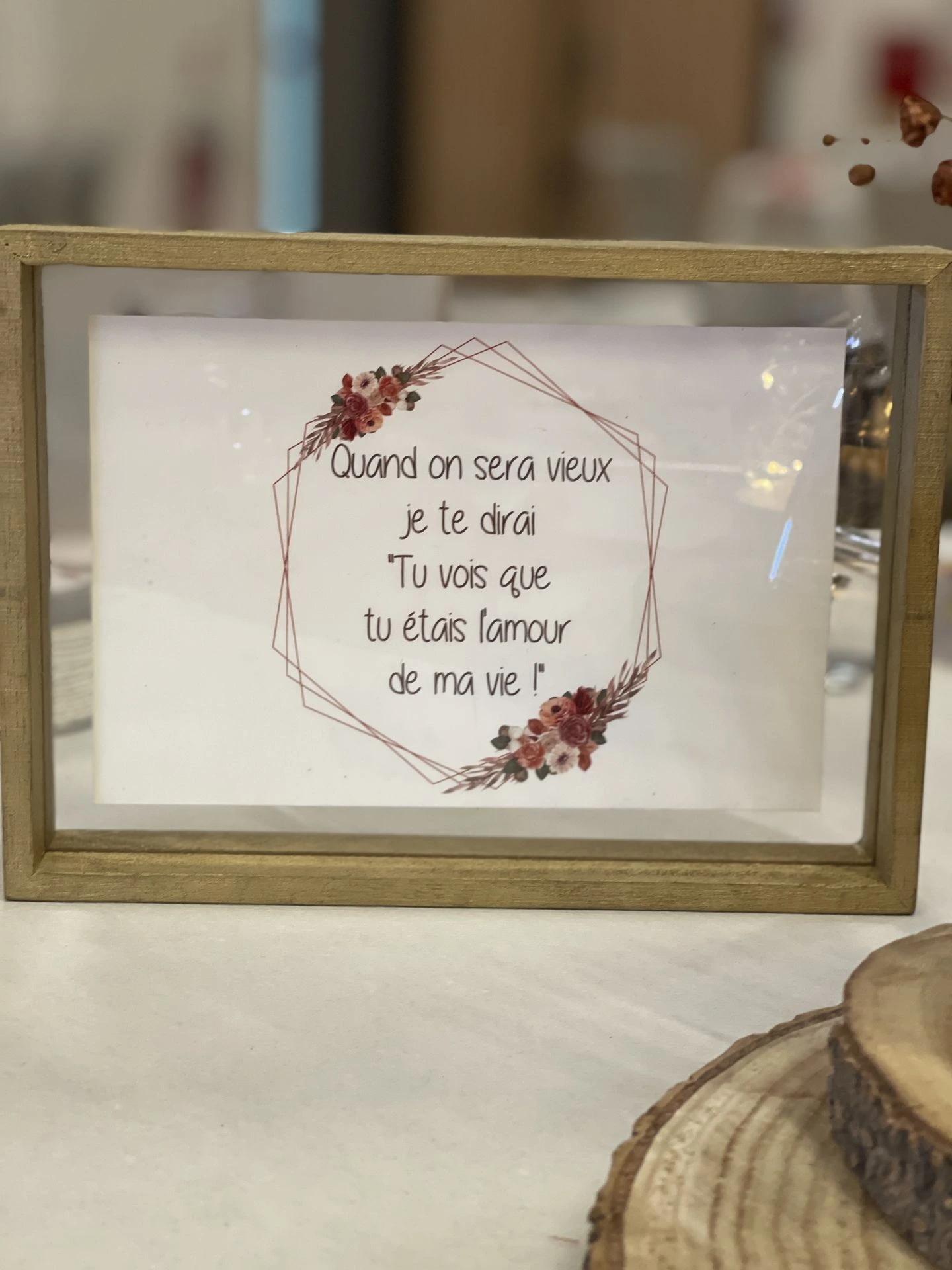 Mariage La Prairie cadre en bois avec mot personnalisé