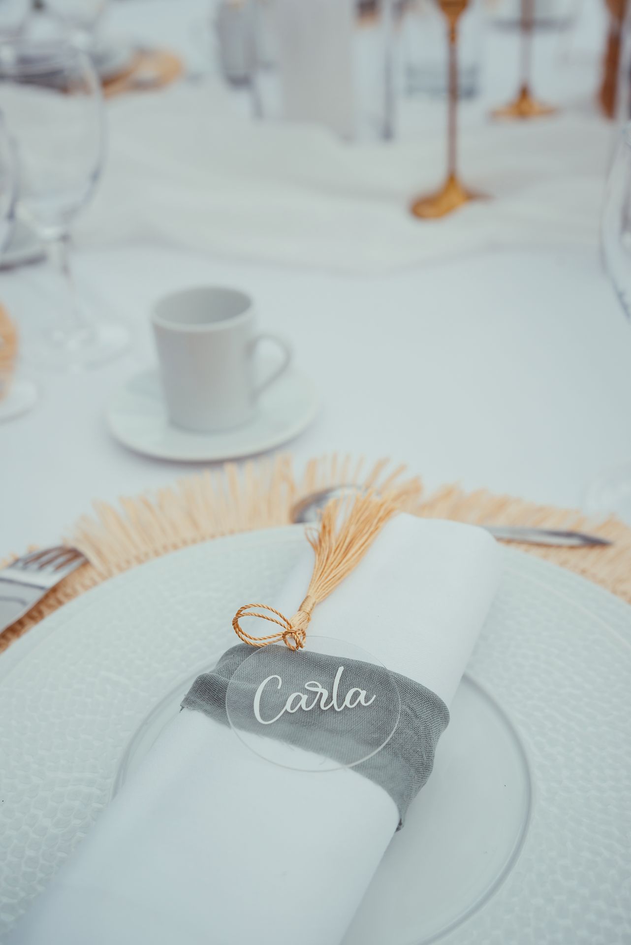 Mariage La Vallée de la Roche serviette marque place plexis noeud vert sauge