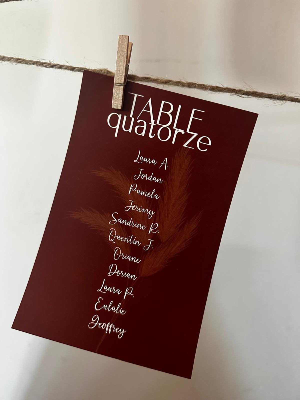 Mariage Salle Côté Jardin plan de table impression terracotta pampas