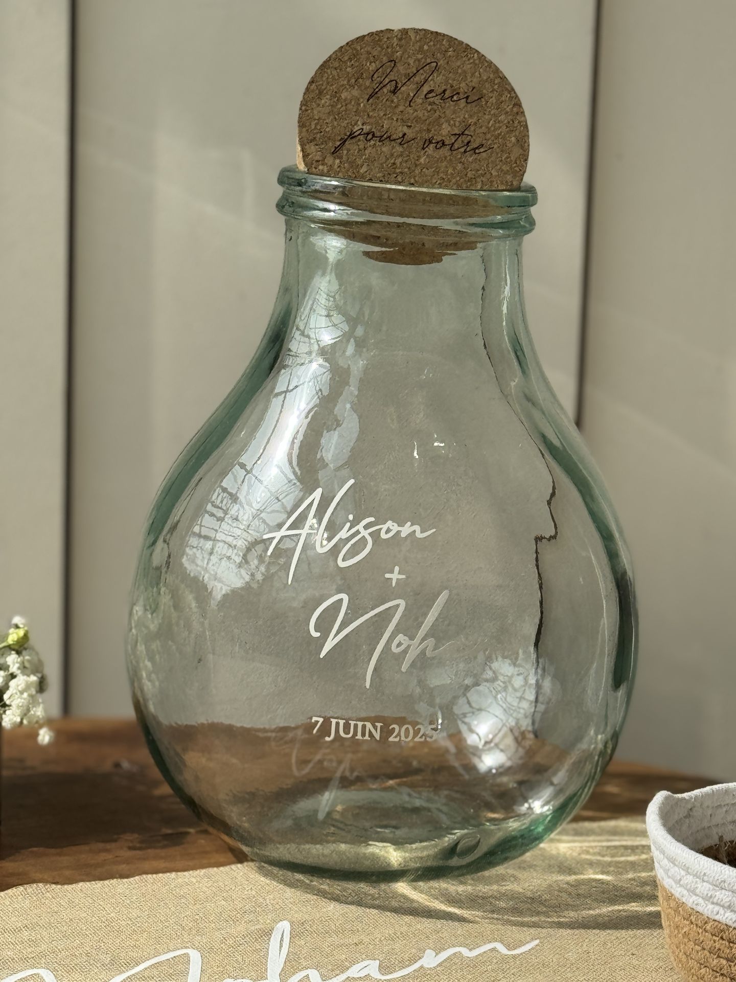 Mariage La Vallée de la Roche cagnotte dame-jeanne personnalisé