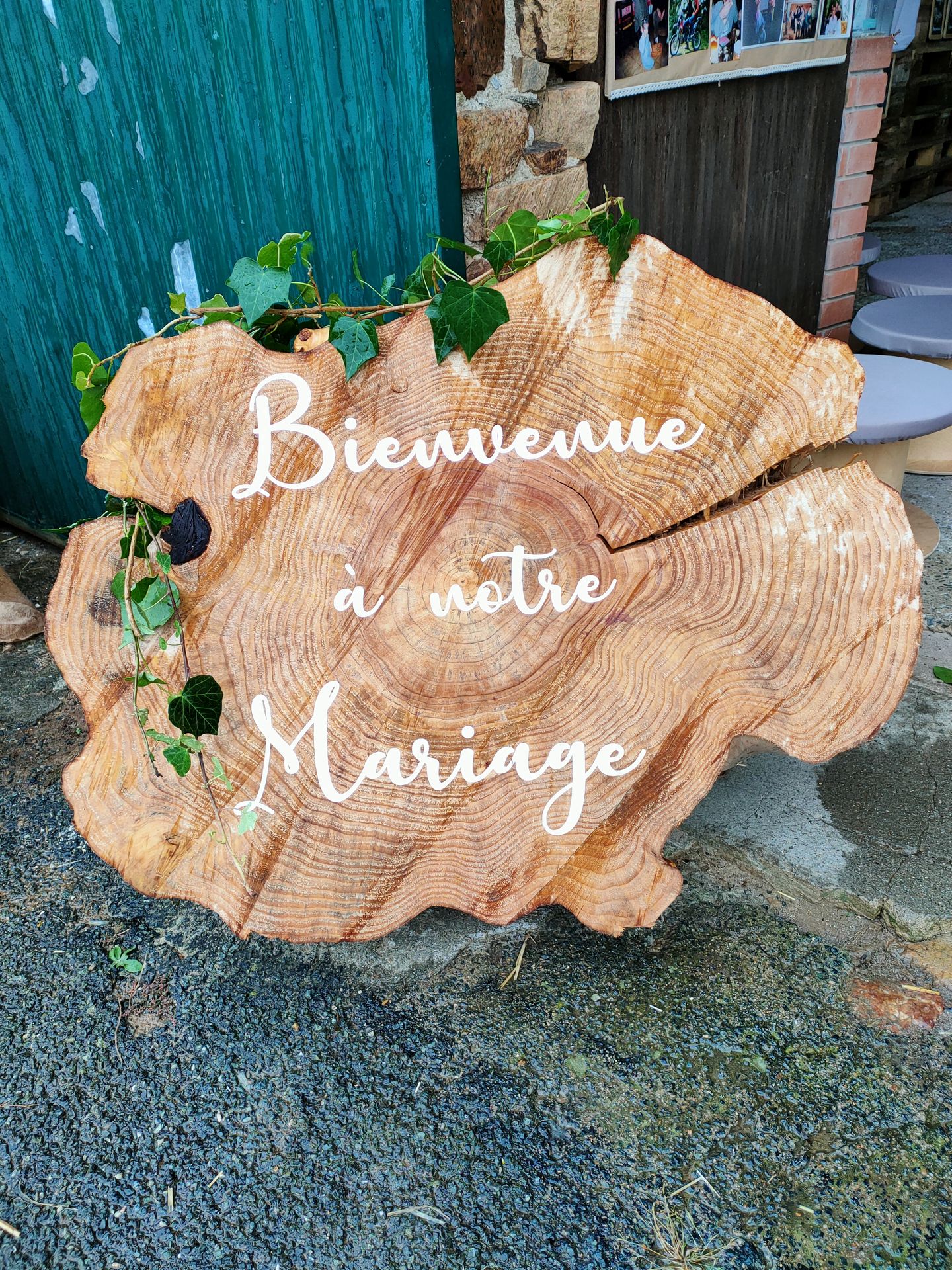 Mariage a domicile souche arbre panneau de bienvenue